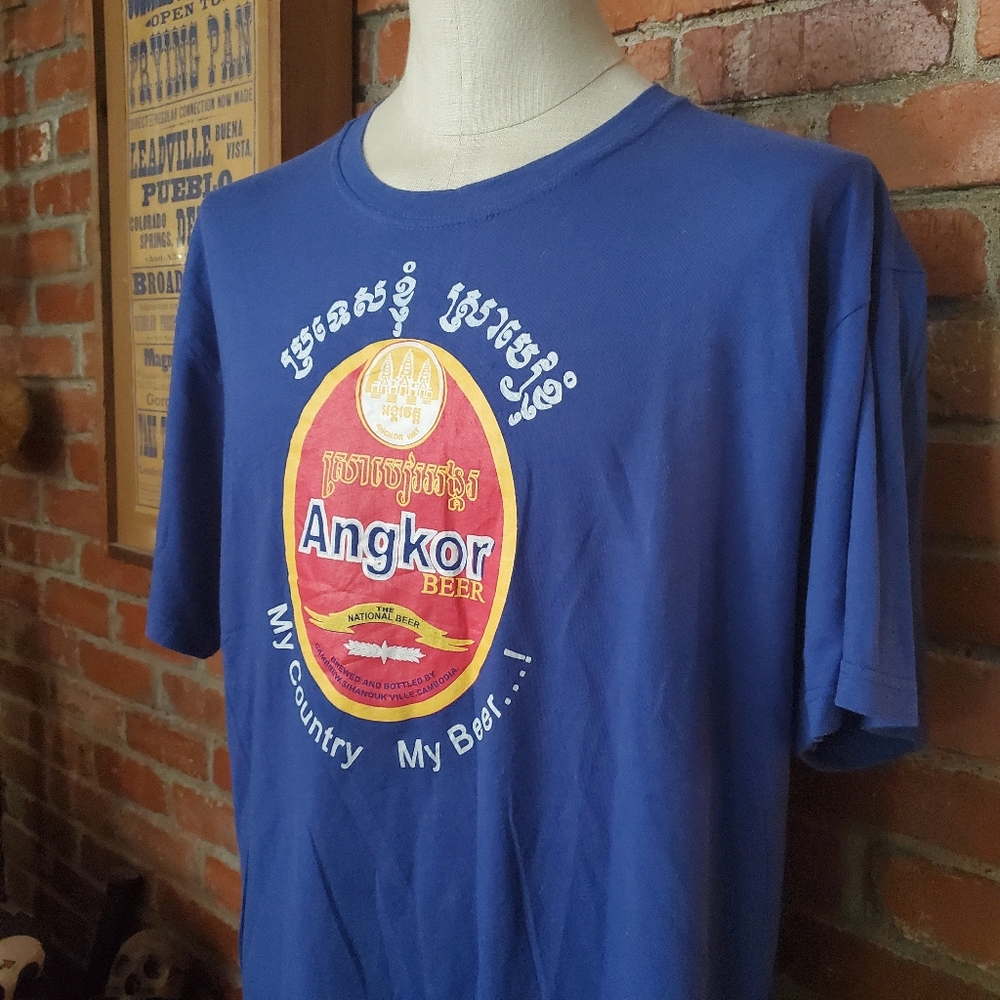 Angkor Beer Blue T Shirt Cambodian 100% Cotton XL